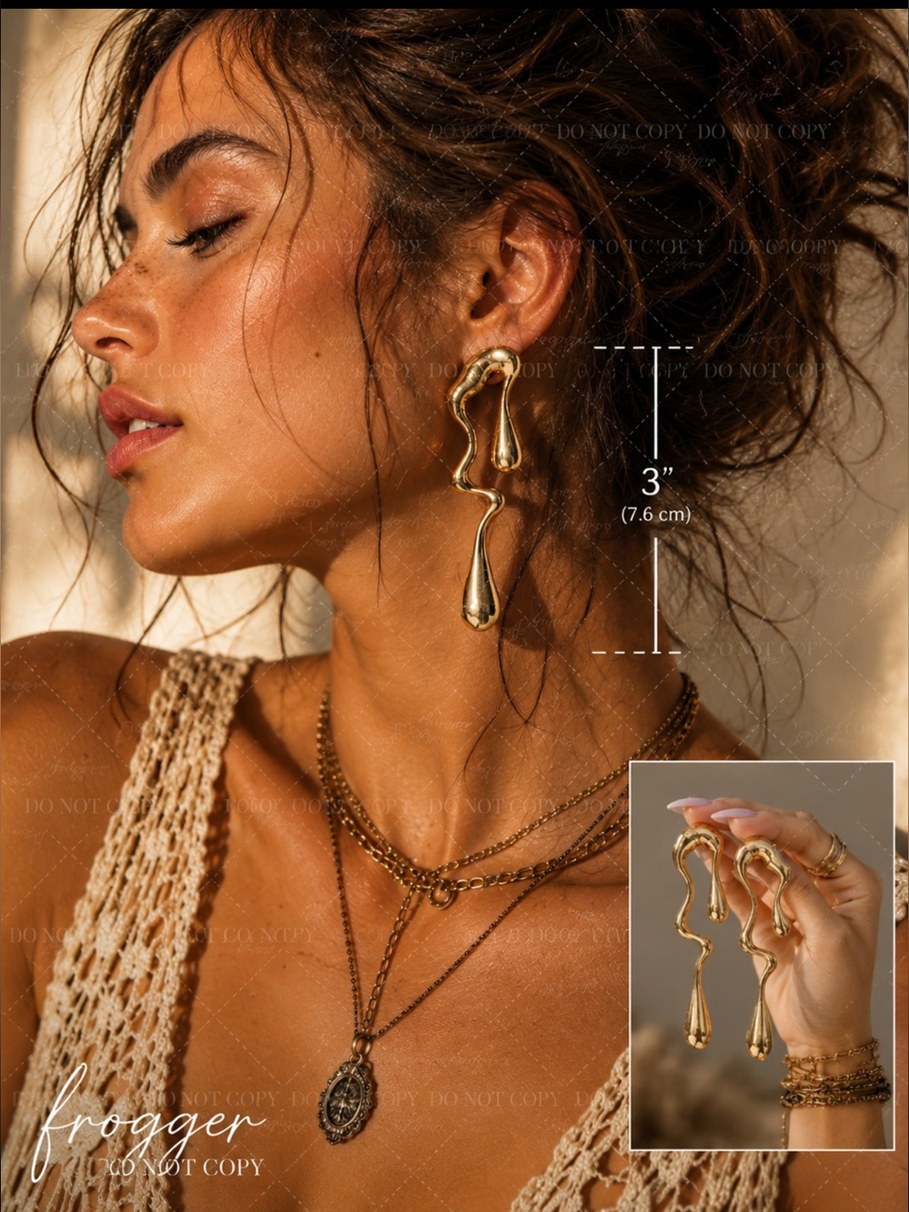 Anthropologie fluid, retro, geometric, abstract, gold, statement earring 3inch - Picture 1 of 4